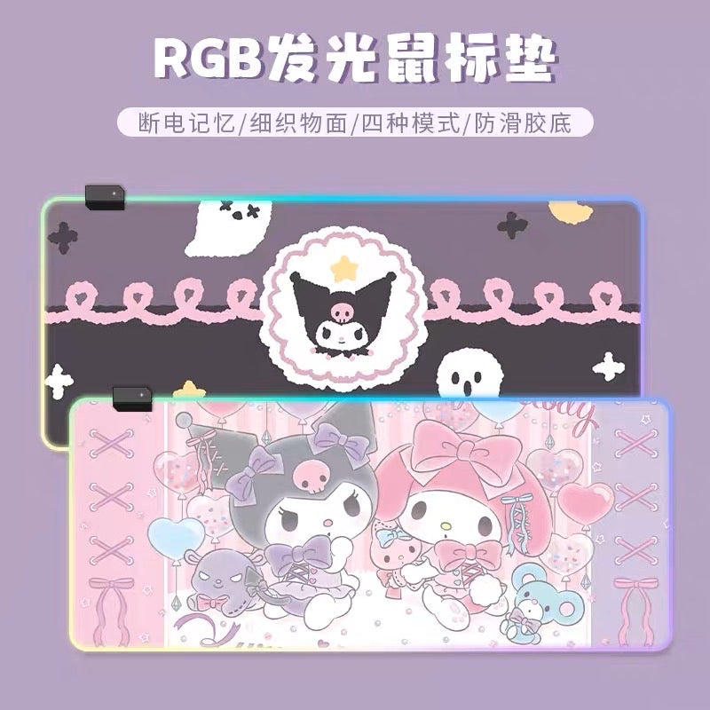 Sanrio Desk mat Kuromi Cinna 90*40cm(35.43*15.75inch) RGB glowing mouse pad oversized girl Melty e-sports game atmosphere thickened mouse pad
