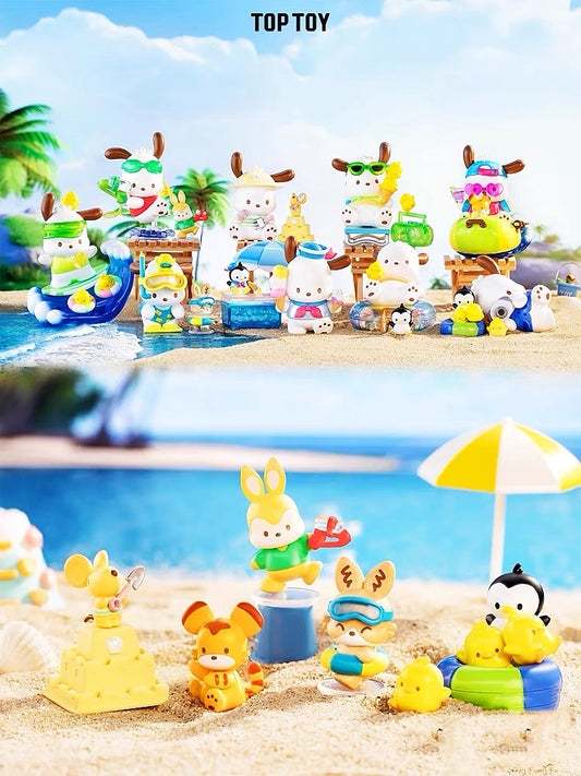 Lighting Deal ~~Sanrio characters TOPTOY Pochacco Dog Holiday Beach Series Blind Box Handmade Doll Table Gift