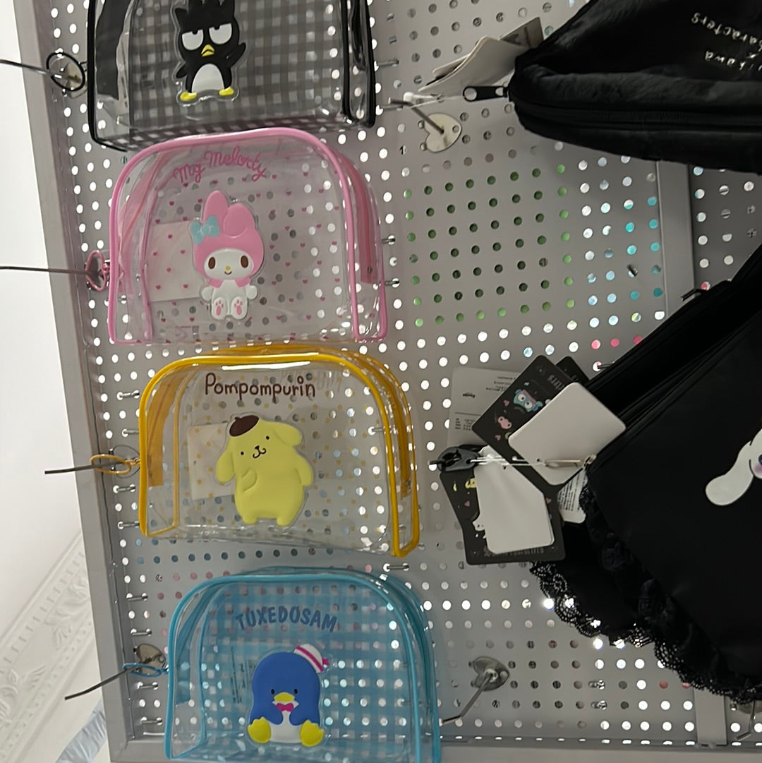 Clear storage bags pouches Tuxedo Sam Hangyodon kuromi Cinnamoroll sweet piano Badtz Maru my Melody Pom Pom Purin