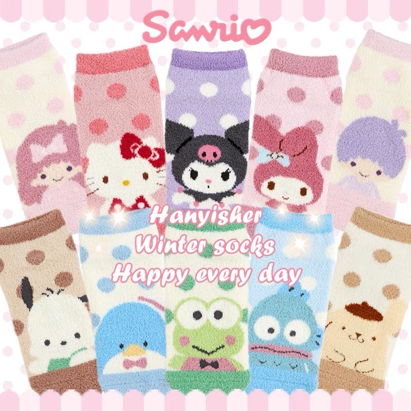 HP784 Japanese Sanrio Melody little Twin Star Kuromi Socks Autumn and Winter Warm Sleeping Floor Socks