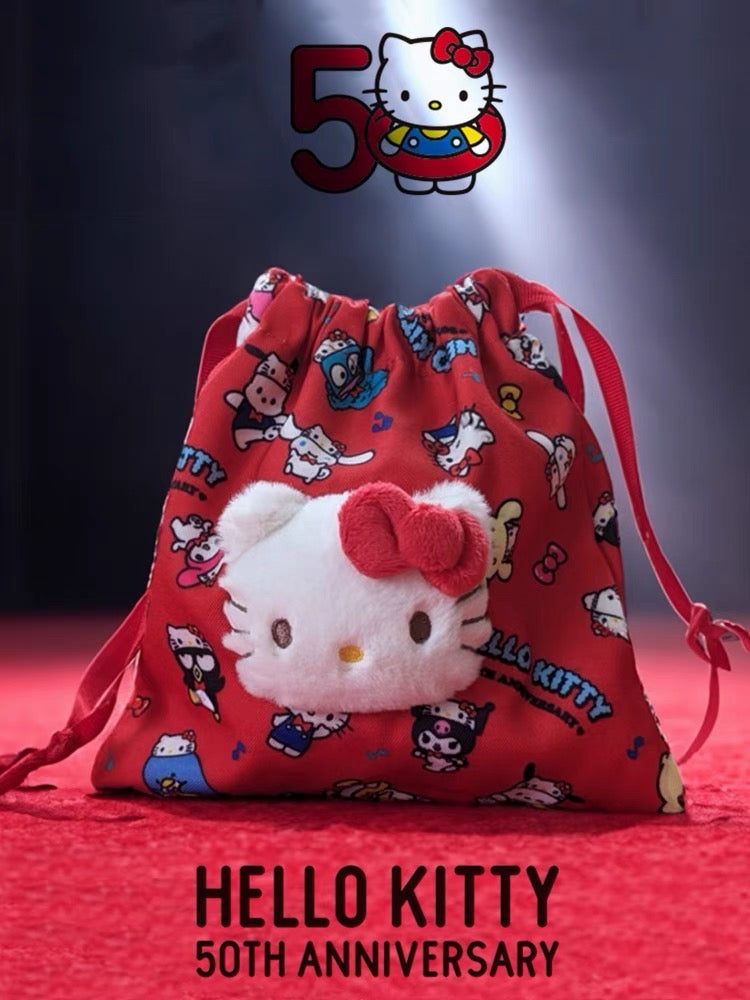 Japanese Sanrio HelloKitty 50th Anniversary Bundle Pocket Drawstring Storage Bag Sundries Cute Small Cloth Bag