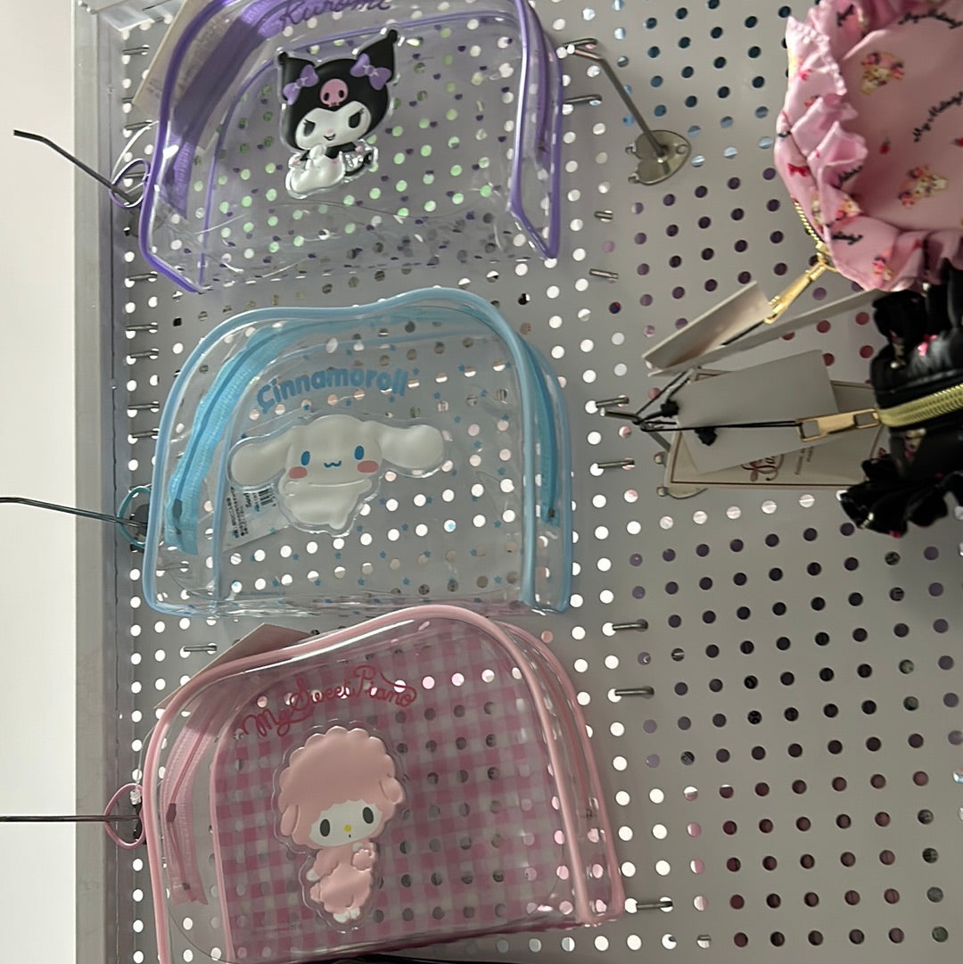 Clear storage bags pouches Tuxedo Sam Hangyodon kuromi Cinnamoroll sweet piano Badtz Maru my Melody Pom Pom Purin