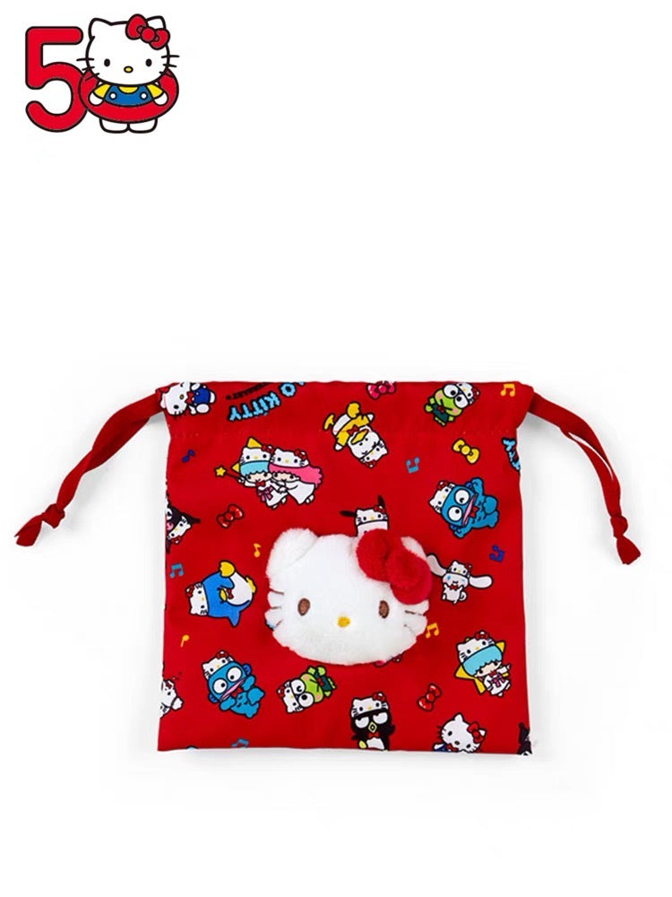 Japanese Sanrio HelloKitty 50th Anniversary Bundle Pocket Drawstring Storage Bag Sundries Cute Small Cloth Bag