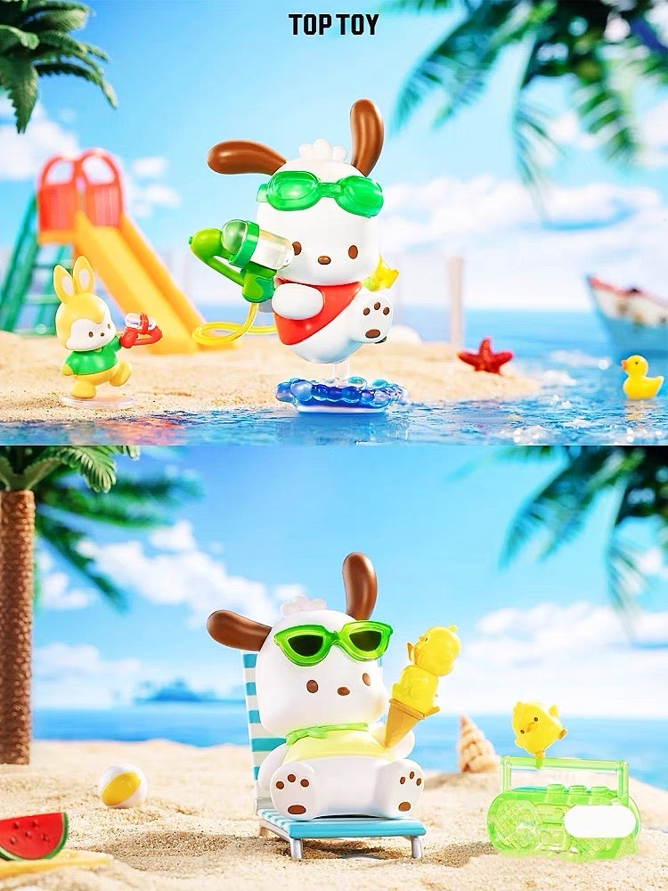 Lighting Deal ~~Sanrio characters TOPTOY Pochacco Dog Holiday Beach Series Blind Box Handmade Doll Table Gift