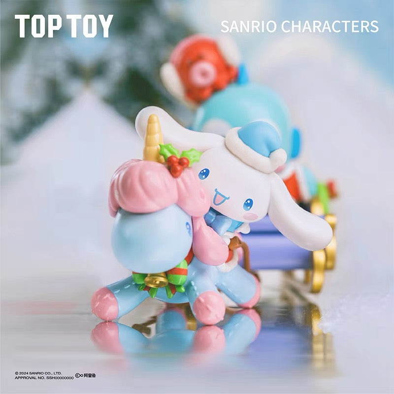 TOPTOY Sanrio Winter Snow Sleds Christmas blind box figurines Kuromi Pom Pom Purin Hello Kitty Cinnamoroll Hello Kitty Blanket Bear Hangyodon