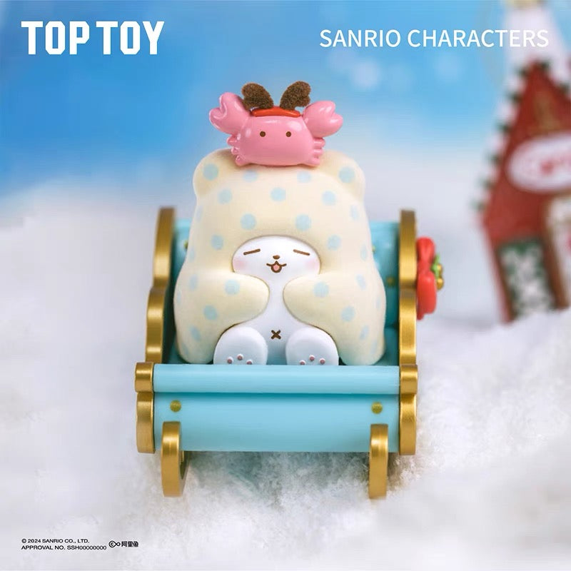 TOPTOY Sanrio Winter Snow Sleds Christmas blind box figurines Kuromi Pom Pom Purin Hello Kitty Cinnamoroll Hello Kitty Blanket Bear Hangyodon