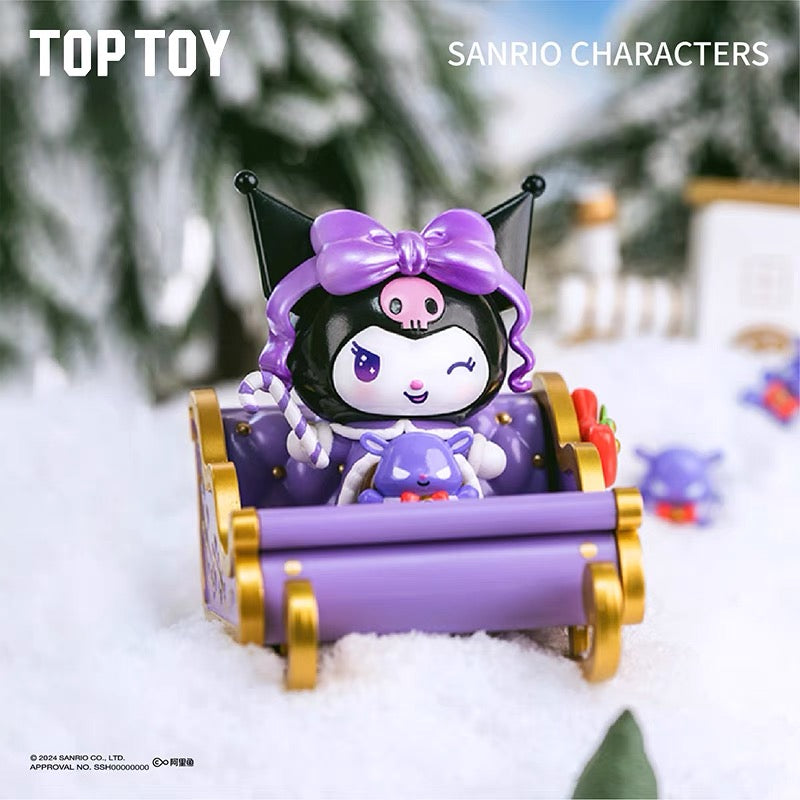 TOPTOY Sanrio Winter Snow Sleds Christmas blind box figurines Kuromi Pom Pom Purin Hello Kitty Cinnamoroll Hello Kitty Blanket Bear Hangyodon