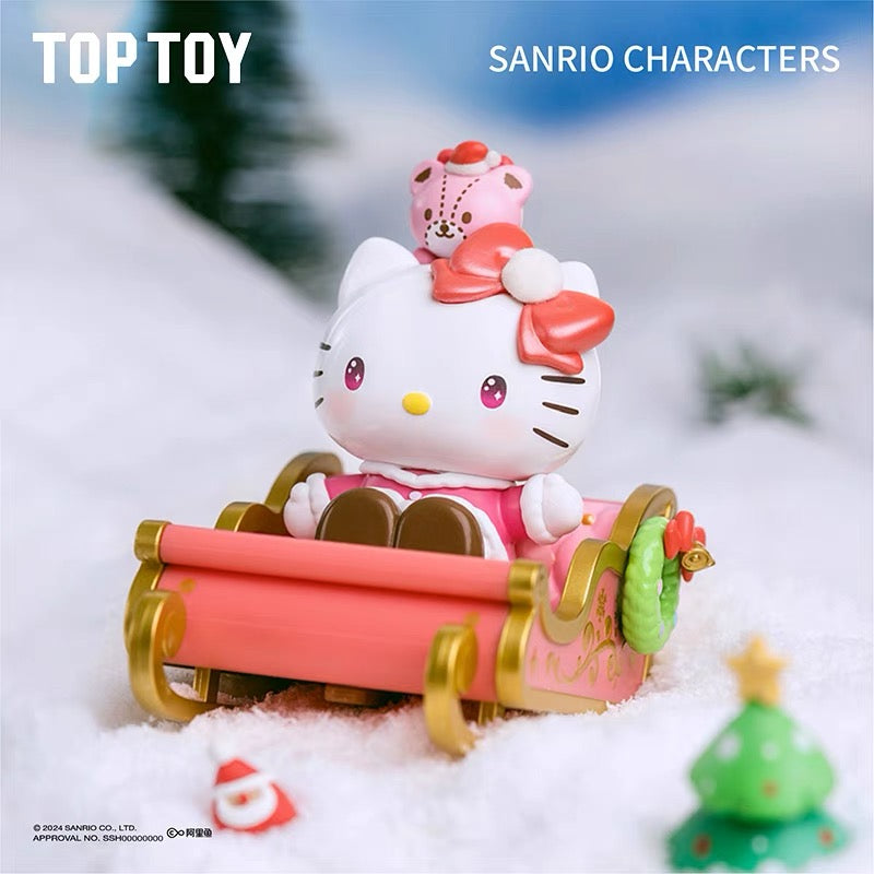 TOPTOY Sanrio Winter Snow Sleds Christmas blind box figurines Kuromi Pom Pom Purin Hello Kitty Cinnamoroll Hello Kitty Blanket Bear Hangyodon