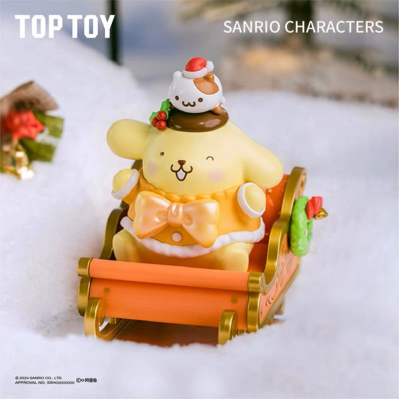 TOPTOY Sanrio Winter Snow Sleds Christmas blind box figurines Kuromi Pom Pom Purin Hello Kitty Cinnamoroll Hello Kitty Blanket Bear Hangyodon