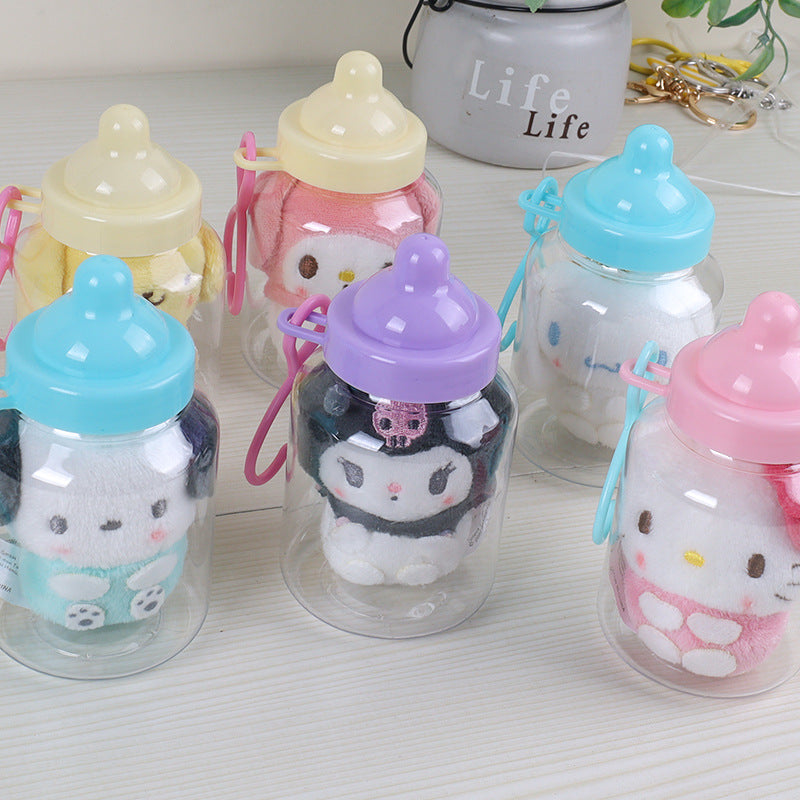 Sanrio baby bottle plush pendant cute cinnamon dog Pacha dog doll cartoon bag pendant doll